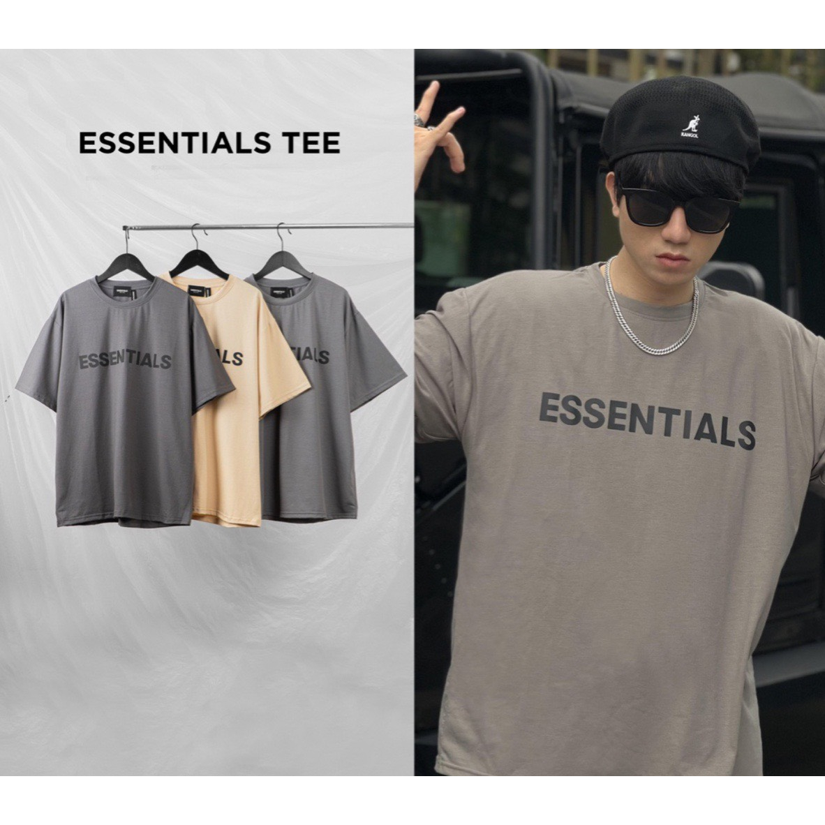 Áo Thun ESSENTIALS, Áo Phông Tay Lỡ Nam Nữ Unisex