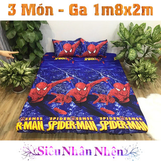 Bộ 3 món 1m8x2m ga gối siêu nhân nhện cotton poly
