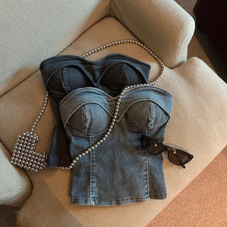  Áo cúp ngực jeans lưng bo chun phong cách sexy hàng quảng châu chất jeans dày dặn Yame clothing 