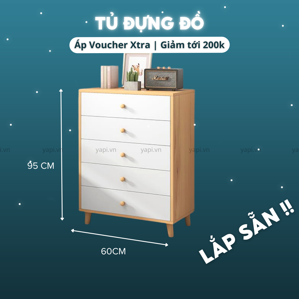 Tủ Để Đồ Đa Năng 5 Ngăn Kéo Dùng Làm Kệ Để Lò Vi Sóng, Tủ Quần Áo, Tủ Bếp GHC-51141