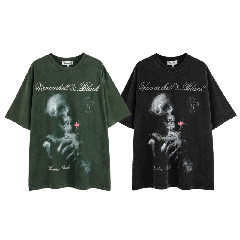 Áo thun Dark Rose Skeleton Vancarhell retro đường phố - 9168