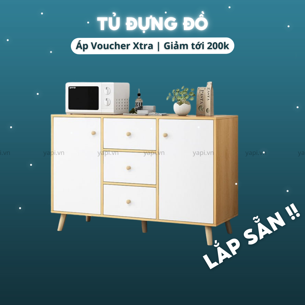 Tủ Đựng Đồ Đa Năng Chân Gỗ Dùng Làm Kệ Để Lò Vi Sóng, Tủ Quần Áo GHC-51401