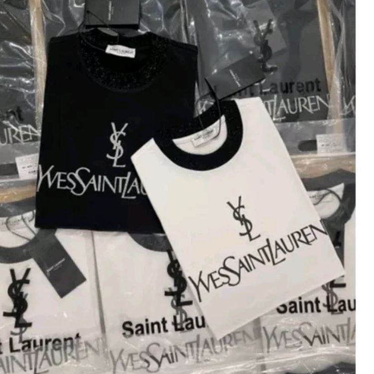 Áo thun tay lỡ Saint Laurent YSL form rộng in nhụ kim tuyến vải cotton cao cấp , Áo phông Unisex Nam Nữ