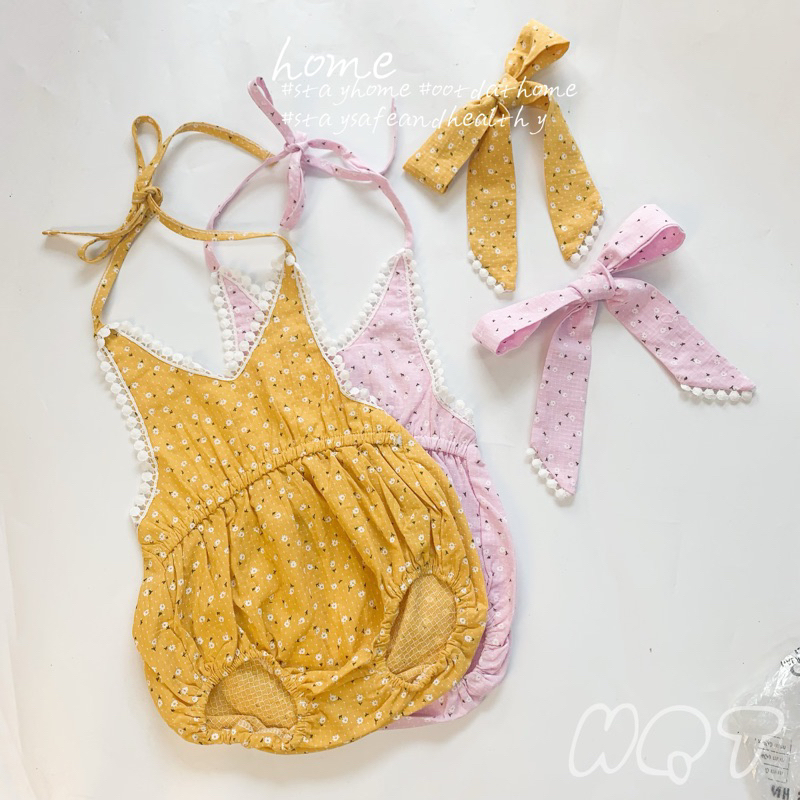 Body Hai Dây Hoa Nhí Cho Bé Gái Kèm Nơ Chất Liệu Cotton Thoáng Mát Mềm Mại QCCC Mã 630