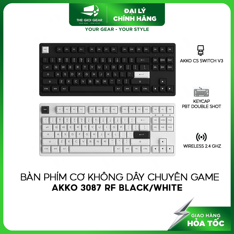 Bàn Phím Cơ Không Dây Chuyên Game - AKKO 3087 RF | Black on White | White on Black - Wireless 2.4Ghz