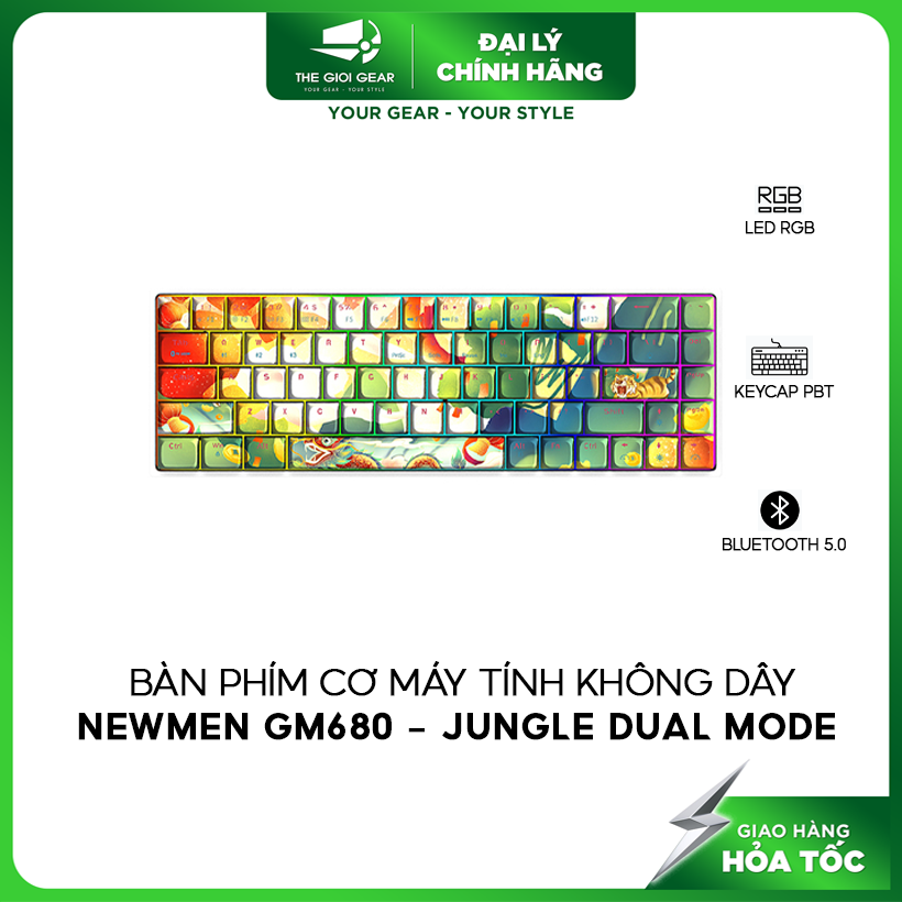 Bàn Phím Cơ Máy Tính Không Dây - Newmen GM680 - Jungle Dual Mode  - Hàng Chính Hãng