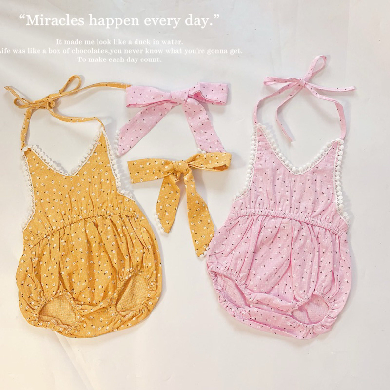 Body Hai Dây Hoa Nhí Cho Bé Gái Kèm Nơ Chất Liệu Cotton Thoáng Mát Mềm Mại QCCC Mã 630