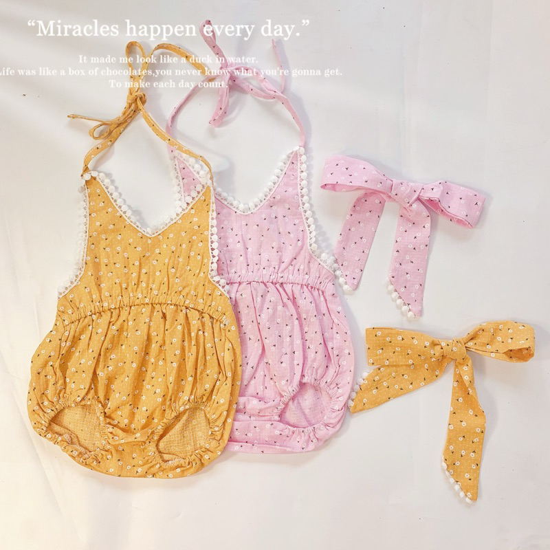 Body Hai Dây Hoa Nhí Cho Bé Gái Kèm Nơ Chất Liệu Cotton Thoáng Mát Mềm Mại QCCC Mã 630