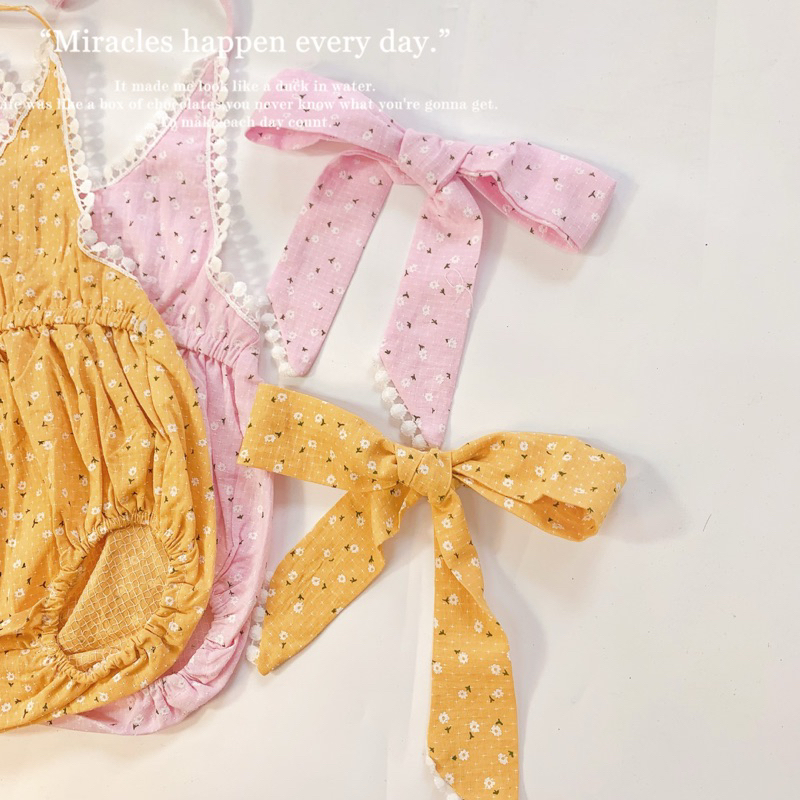 Body Hai Dây Hoa Nhí Cho Bé Gái Kèm Nơ Chất Liệu Cotton Thoáng Mát Mềm Mại QCCC Mã 630