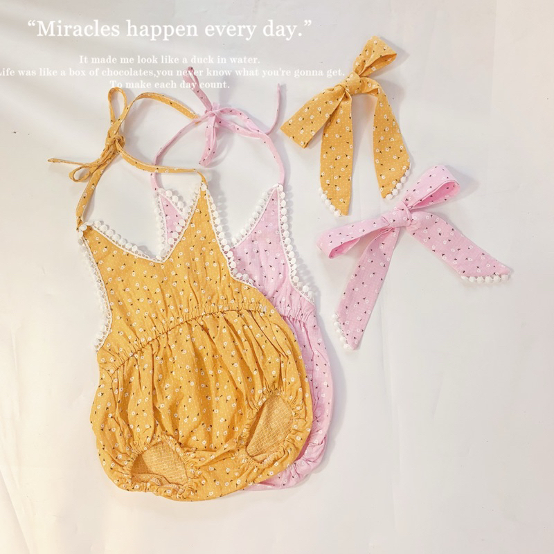 Body Hai Dây Hoa Nhí Cho Bé Gái Kèm Nơ Chất Liệu Cotton Thoáng Mát Mềm Mại QCCC Mã 630