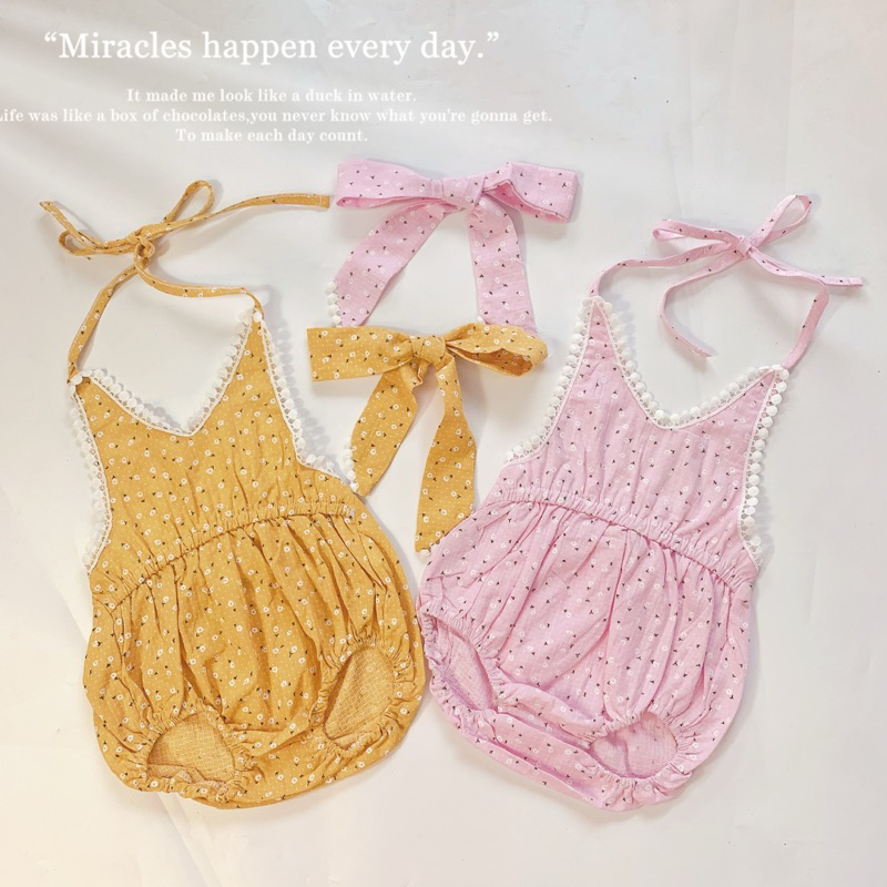 Body Hai Dây Hoa Nhí Cho Bé Gái Kèm Nơ Chất Liệu Cotton Thoáng Mát Mềm Mại QCCC Mã 630