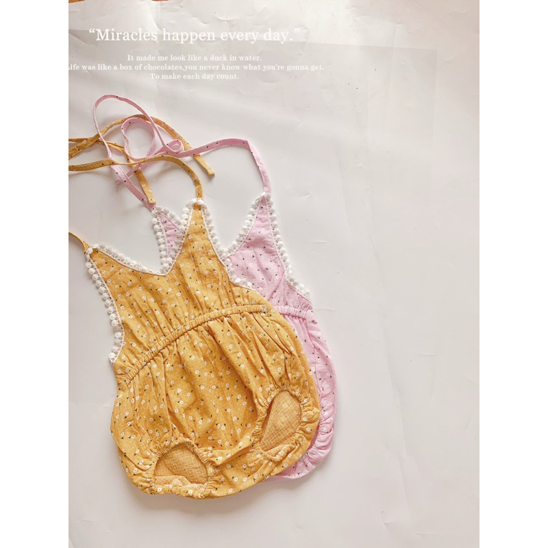 Body Hai Dây Hoa Nhí Cho Bé Gái Kèm Nơ Chất Liệu Cotton Thoáng Mát Mềm Mại QCCC Mã 630