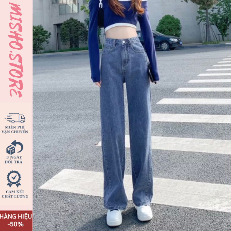 Quần Jean nữ ống rộng CẠP CAO Misho, Quần Bò jeans nữ đen xám phong cách Retro Ulzzang 2023 | BigBuy360 - bigbuy360.vn
