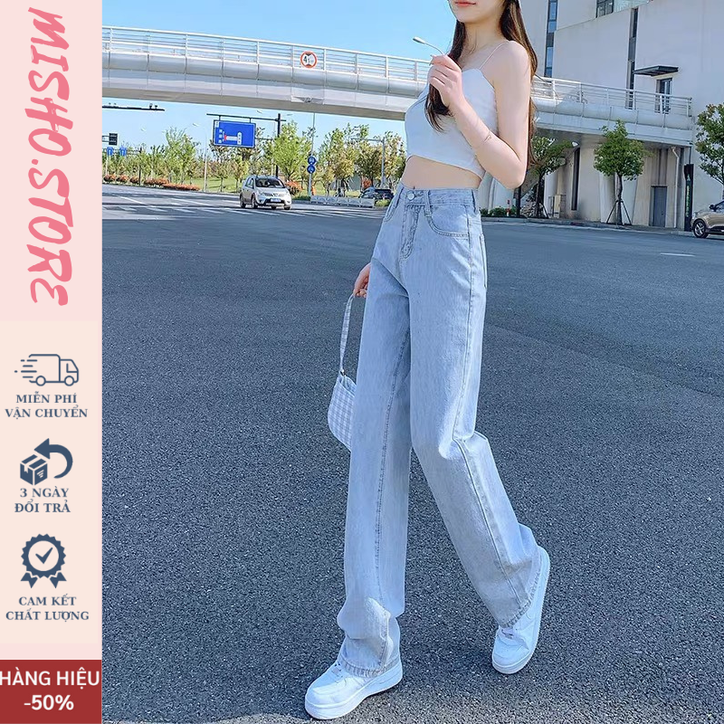 Quần Jean nữ ống rộng CẠP CAO Misho, Quần Bò jeans nữ đen xám phong cách Retro Ulzzang 2023 | BigBuy360 - bigbuy360.vn