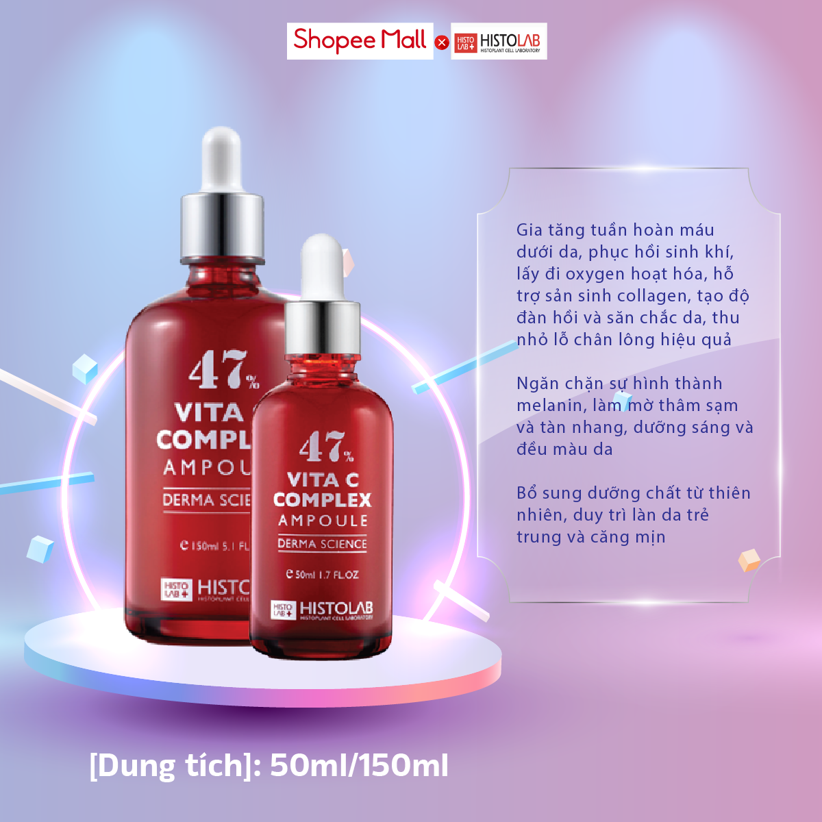 Serum Tinh Chất Làm Sáng Da HISTOLAB Vita C Complex Ampoule 47% - Giúp Tăng Sản Sinh Collagen, Giúp Da Căng Mượt