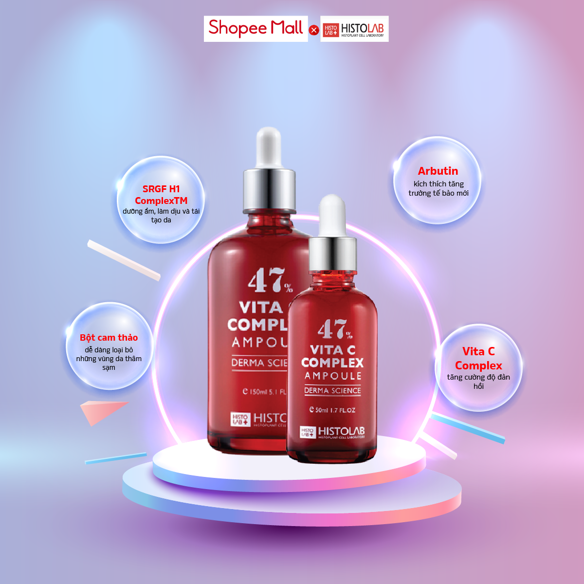 Serum Tinh Chất Làm Sáng Da HISTOLAB Vita C Complex Ampoule 47% - Giúp Tăng Sản Sinh Collagen, Giúp Da Căng Mượt