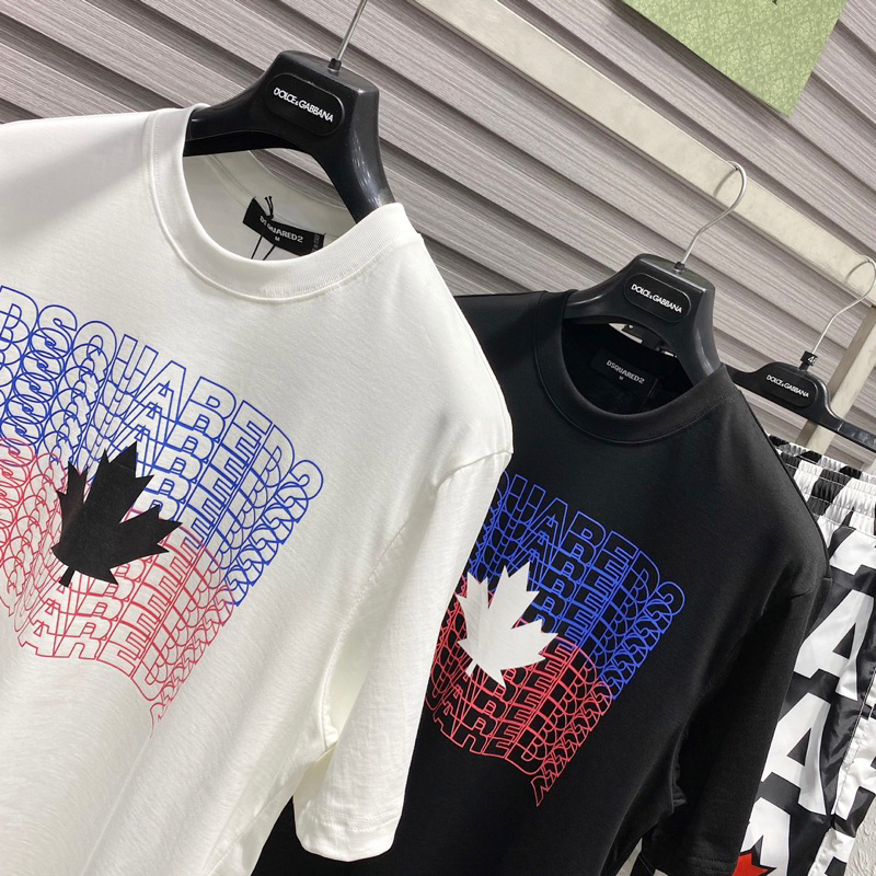 Áo Phông Nam Nữ In Chữ DSQ2 Nháy Xanh Đỏ Hình Lá Phong Đen Trắng - Áo Thun Unisex Boy Phố Đi Cháy Cực Hót Trend 2023