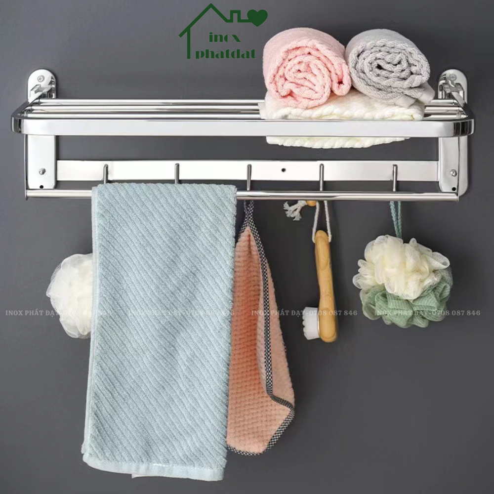 Máng khăn tầng đa năng Inox 304 PHÁT ĐẠT không rỉ sét, thanh treo khăn, giá móc khăn mặt nhà tắm, vắt khăn inox