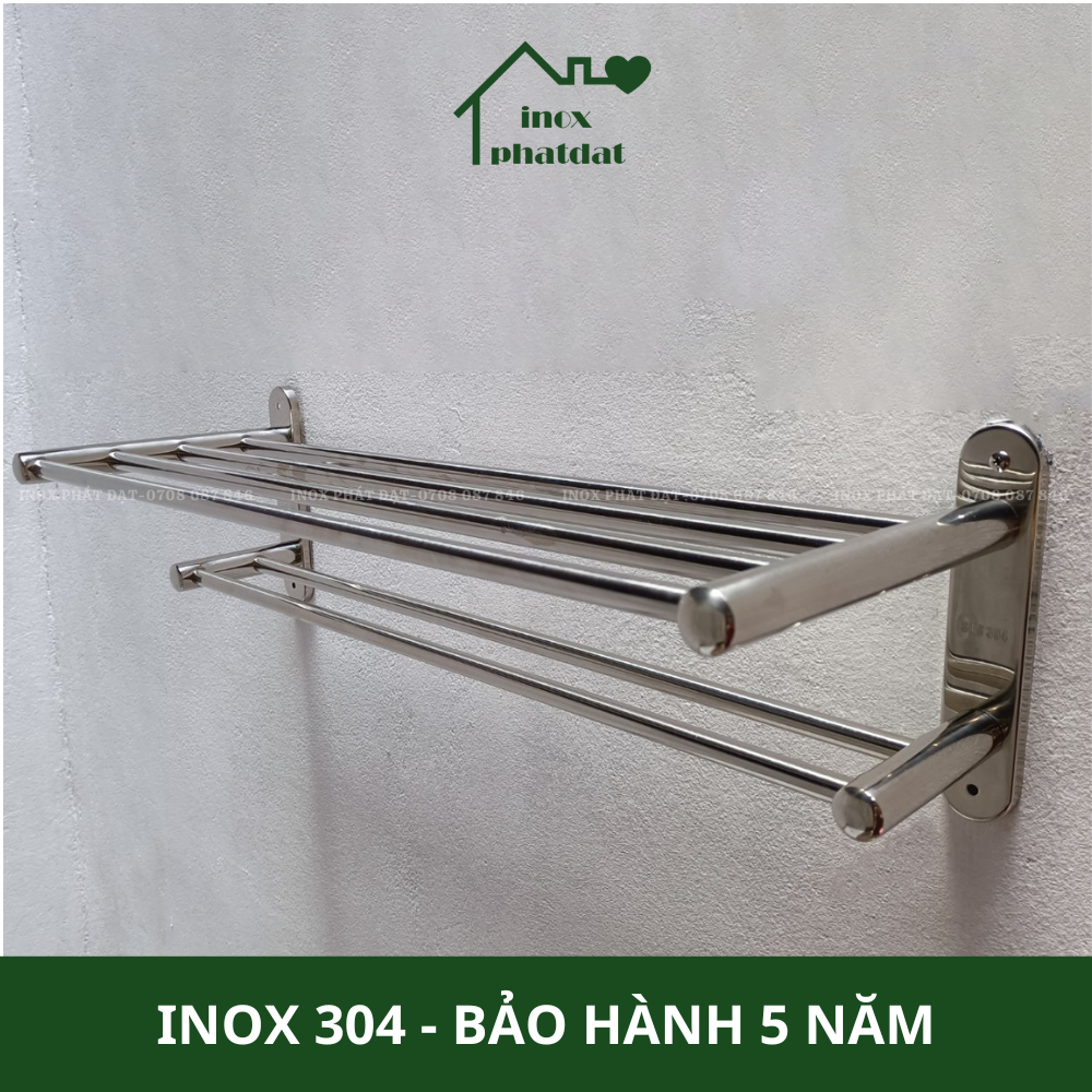 Máng khăn tầng đa năng Inox 304 PHÁT ĐẠT không rỉ sét, thanh treo khăn, giá móc khăn mặt nhà tắm, vắt khăn inox