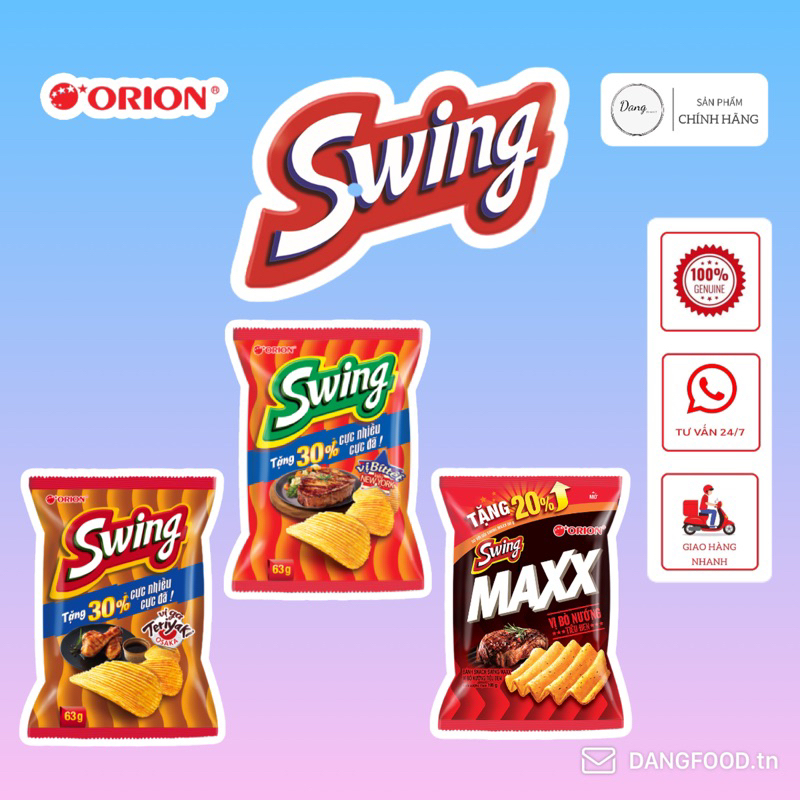 Snack Khoai Tây Swing Orion Đầy Đủ Các Vị : Gà - Bò - Maxx