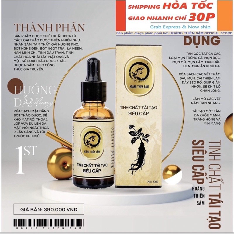 Serum giảm mụn thâm rỗ tinh chất hoàng thiên sâm - Công dụng 5 trong 1 hiệu quả sau 7 ngày 30ml