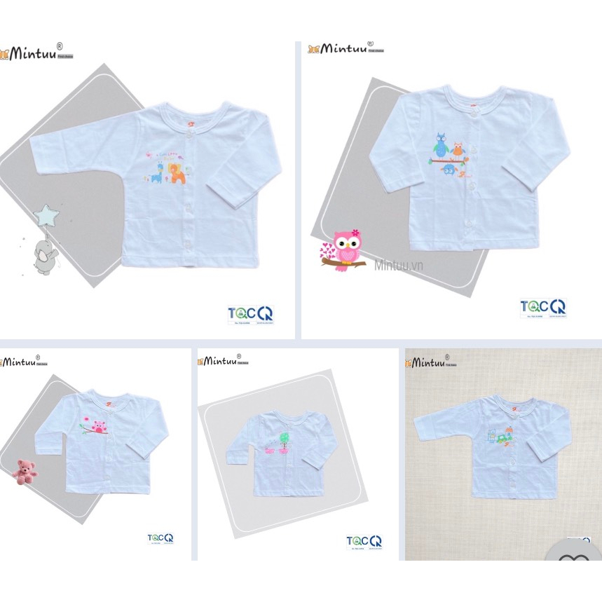Set 2 áo sơ sinh cho bé sơ sinh cài giữa trắng tay dài,  vải 100% cotton MINTUU - Thời trang và đồ dùng cho trẻ em