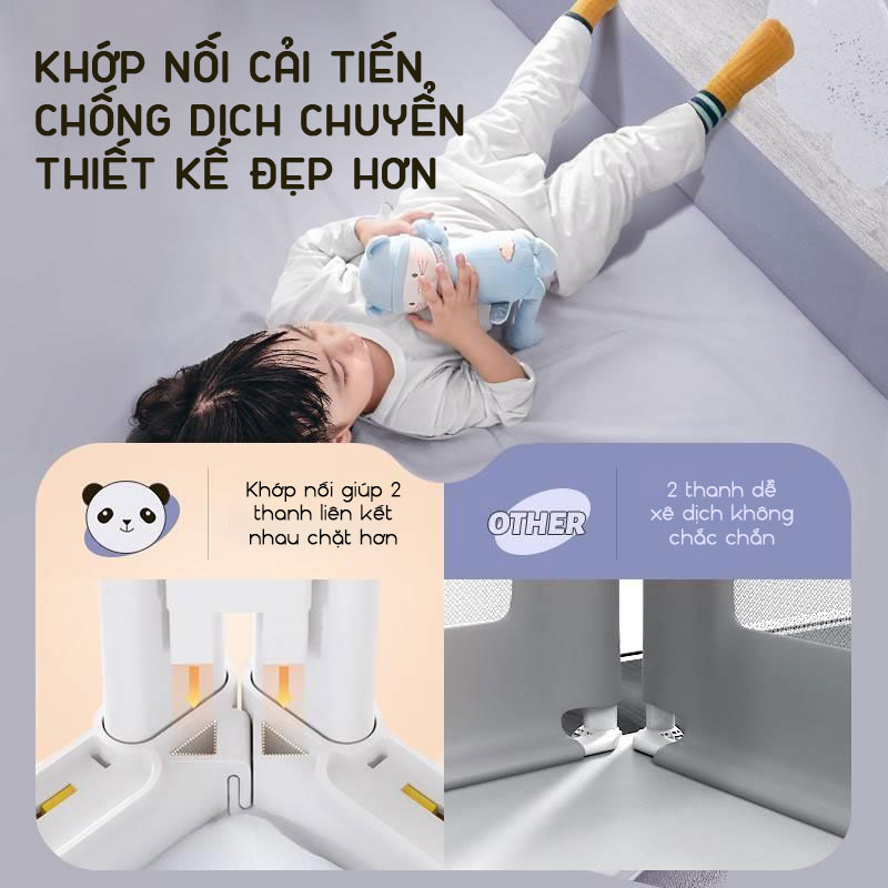 Thanh chắn giường cho bé KidAndMom BR23 kiêm quây cũi thiết kế chống kẹt, chống vấp ngã, nâng hạ 1 hoặc 2 bên