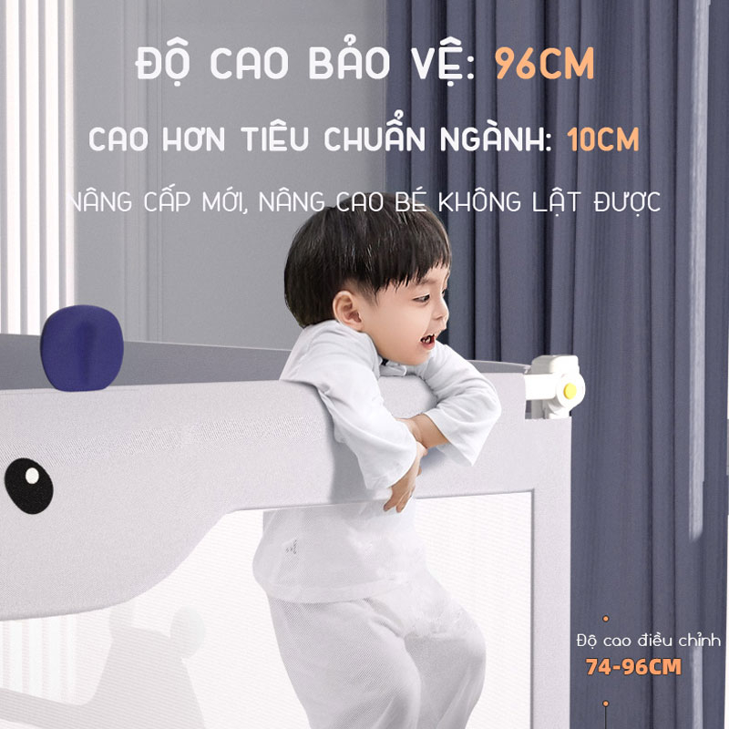 Thanh chắn giường cho bé KidAndMom BR23 kiêm quây cũi thiết kế chống kẹt, chống vấp ngã, nâng hạ 1 hoặc 2 bên