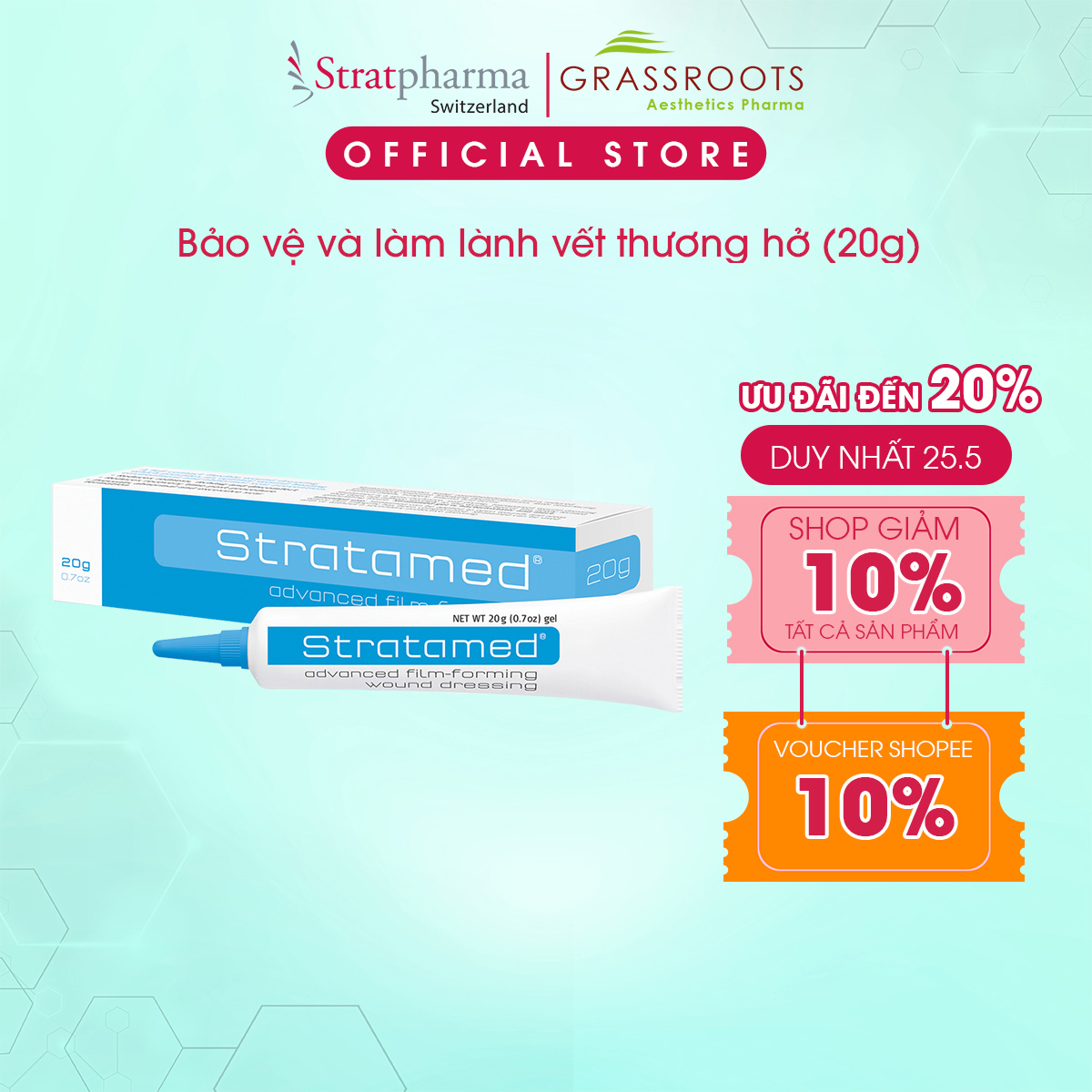 Gel Silicon bảo vệ, làm lành vết thương hở và ngăn ngừa sẹo Stratamed 20g