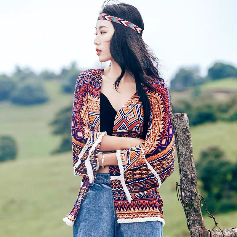 Áo Khoác Ngoài Hoạ Tiết Thổ Cẩm Thêu Hoa Phong Cách Bohemian Thời Trang Nữ