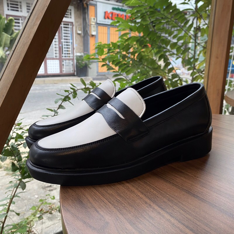 Giày loafer nam da bò thật TEFOSS HT511 đen trắng, đế cao su cao cấp tăng chiều cao 4cm size 38-44