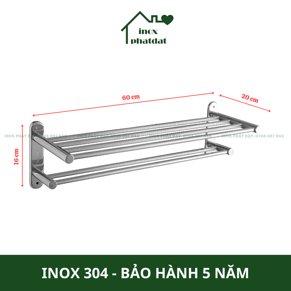 Máng khăn tầng đa năng Inox 304 PHÁT ĐẠT không rỉ sét, thanh treo khăn, giá móc khăn mặt nhà tắm, vắt khăn inox
