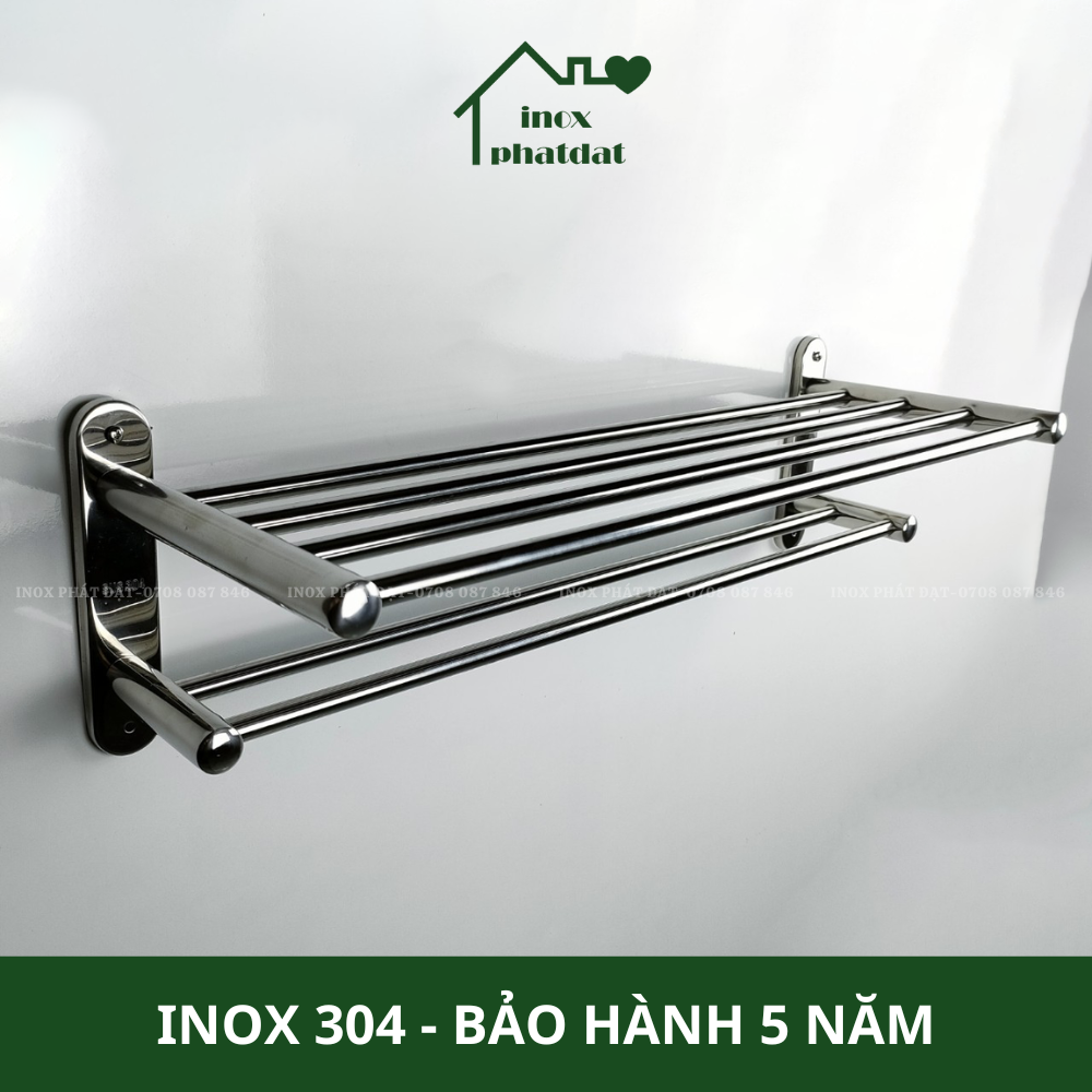 Máng khăn tầng đa năng Inox 304 PHÁT ĐẠT không rỉ sét, thanh treo khăn, giá móc khăn mặt nhà tắm, vắt khăn inox