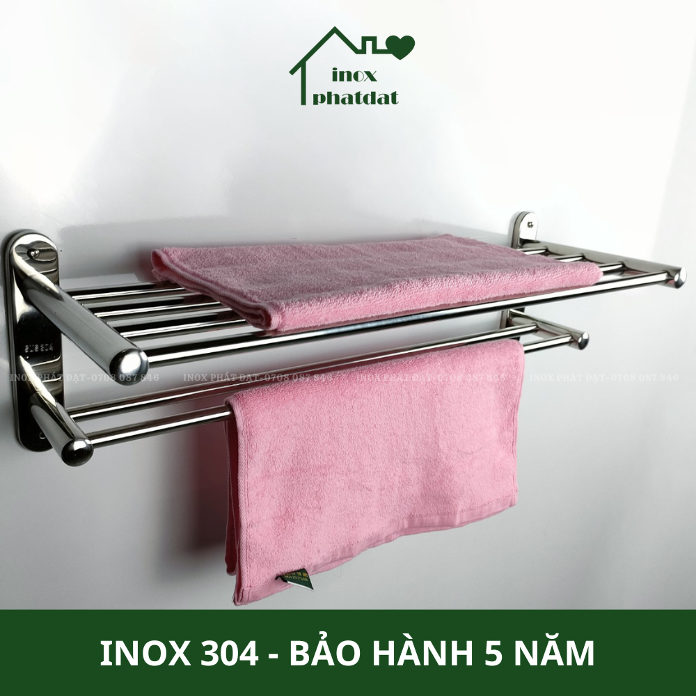 Máng khăn tầng đa năng Inox 304 PHÁT ĐẠT không rỉ sét, thanh treo khăn, giá móc khăn mặt nhà tắm, vắt khăn inox