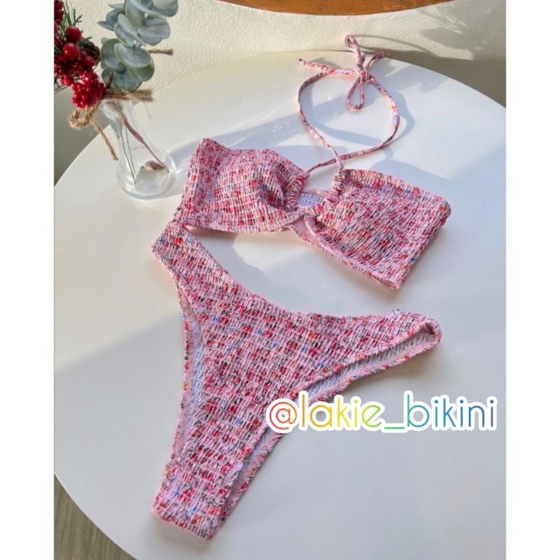 Bikini Tam Giác Hoa Nhí Pastel Nhún Ngực Sexy