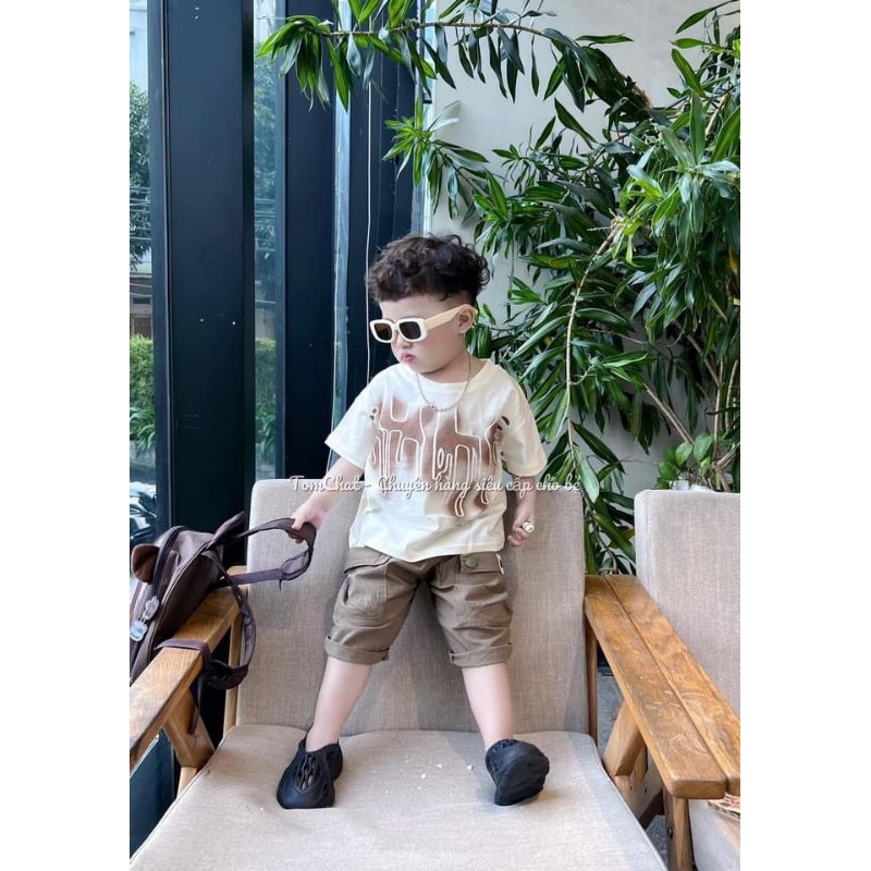 Sét bộ bé trai áo phông loang quần kaki lửng túi hộp sành điệu size 10-30kg