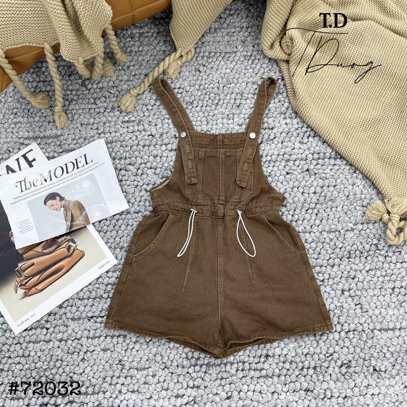 Yếm đùi nâu Tây kaki rút eo T2023