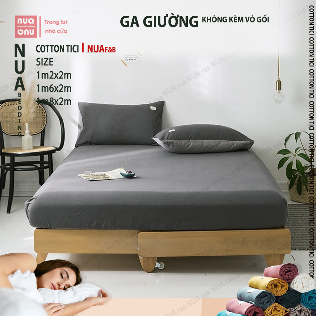 Ga Giường 1m2 1m4 1m6 1m8 Cotton Tici Màu Trơn Không Bai Xù, Drap Giường Bo Chun