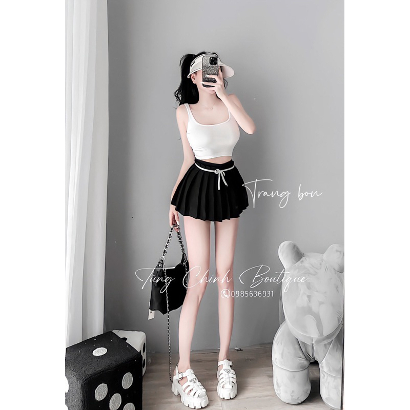 Sét áo váy 3 lỗ đi chơi nơ eo xinh xắn