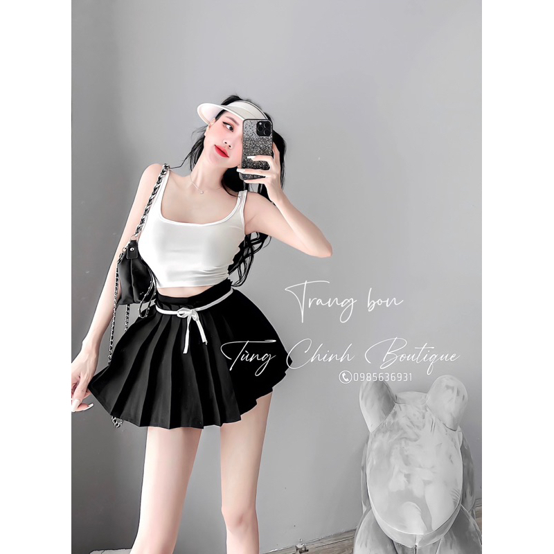 Sét áo váy 3 lỗ đi chơi nơ eo xinh xắn