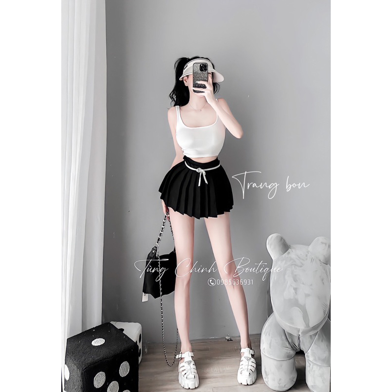 Sét áo váy 3 lỗ đi chơi nơ eo xinh xắn