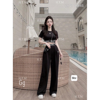 Set thun gân áo croptop + quần xuông