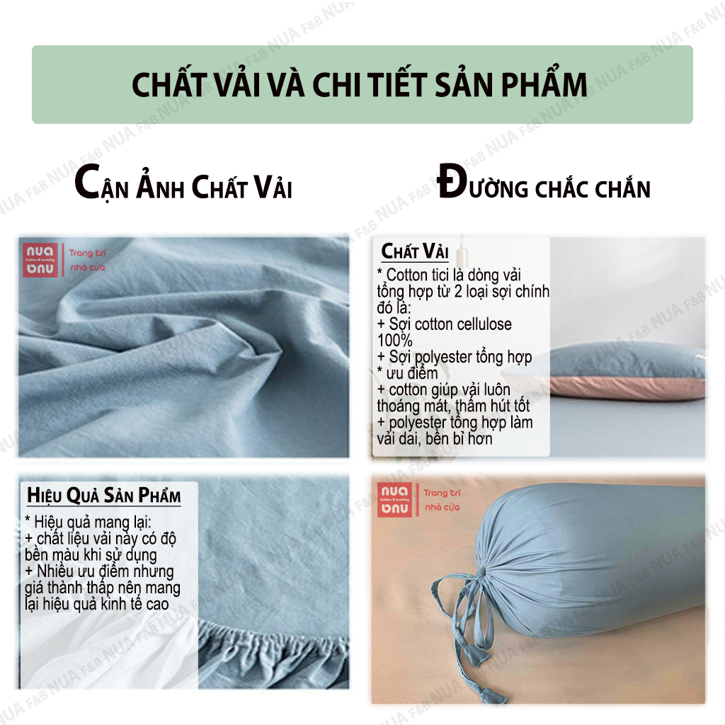 Vỏ Gối Ôm Cotton Tici 20x60cm, 35x100cm Có Dây Rút Vải, Áo Gối Ôm Màu Trơn Cao Cấp Tiện Lợi Khi Sử Dụng