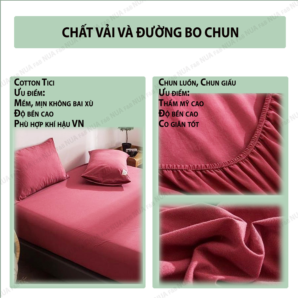 Bộ Ga Gối 3 Món Cotton Tici Chất Đẹp Nhập Khẩu Ga Giường và 2 Vỏ Gối Bo Chun Luồn Thay Được