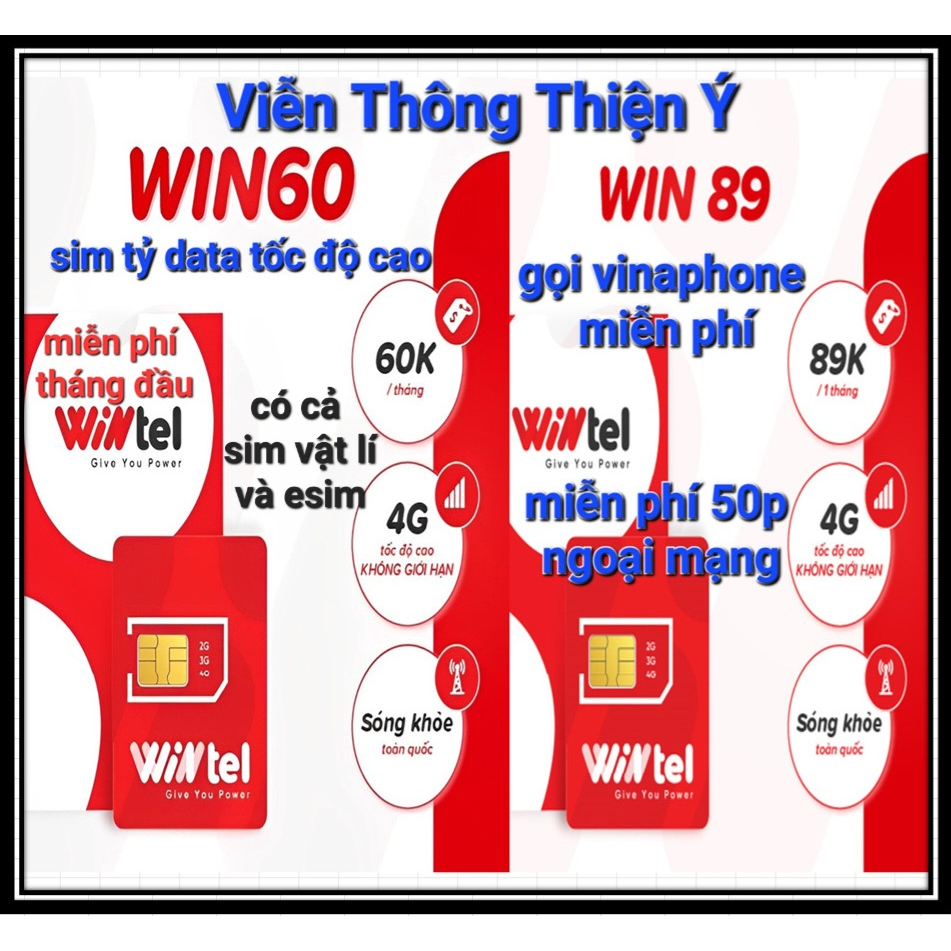 Sim Wintel 055 WIN60 ->WIN89 - Data tốc độ cao không giới hạn + Miễn phí nội mạng và Vinaphone + 50 các mạng