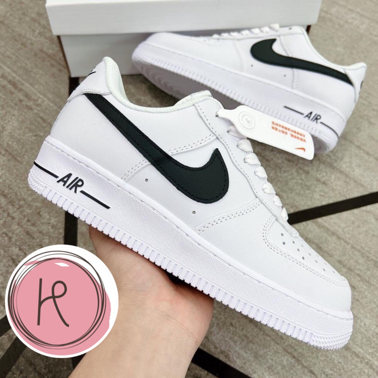 Giày _Nike_Air force 1 Trắng Vệt Đen, Giày sneaker thể thao trắng Vệt Đen bản trung đẹp xuất sắc
