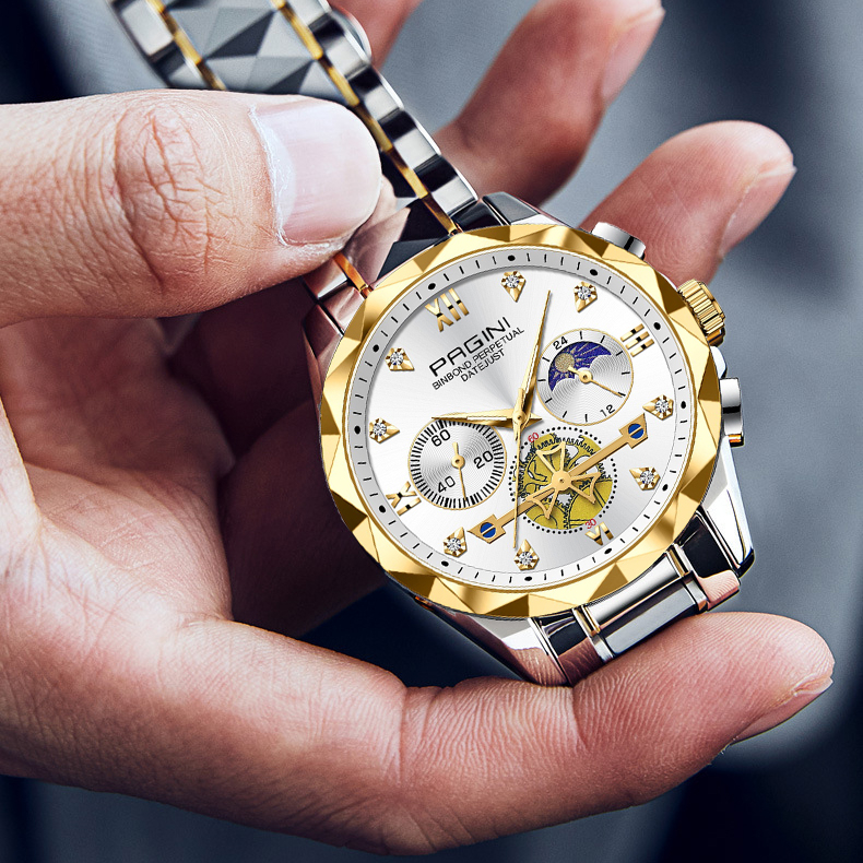 Đồng Hồ Nam Pagini PA3322 Máy Pin, Dây Thép Đúc Đặc Cao Cấp, Chạy Full Kim Sang Trọng