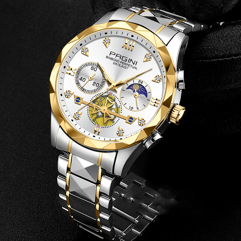 Đồng Hồ Nam Pagini PA3322 Máy Pin, Dây Thép Đúc Đặc Cao Cấp, Chạy Full Kim Sang Trọng