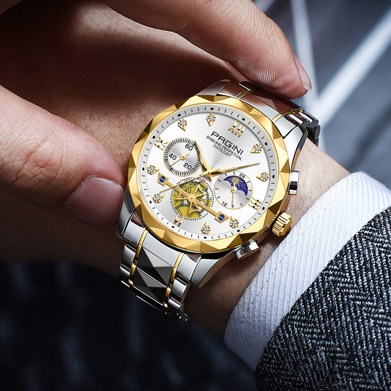 Đồng Hồ Nam Pagini PA3322 Máy Pin, Dây Thép Đúc Đặc Cao Cấp, Chạy Full Kim Sang Trọng