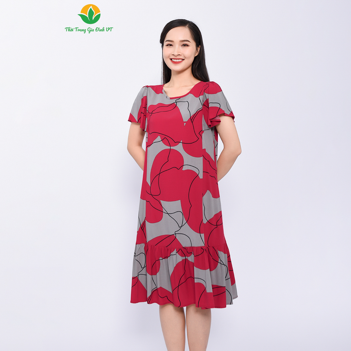 Váy lanh cho nữ cộc tay mùa hè Việt Thắng, chất Rayon lanh mềm mịn, thoáng mát - V03.2303